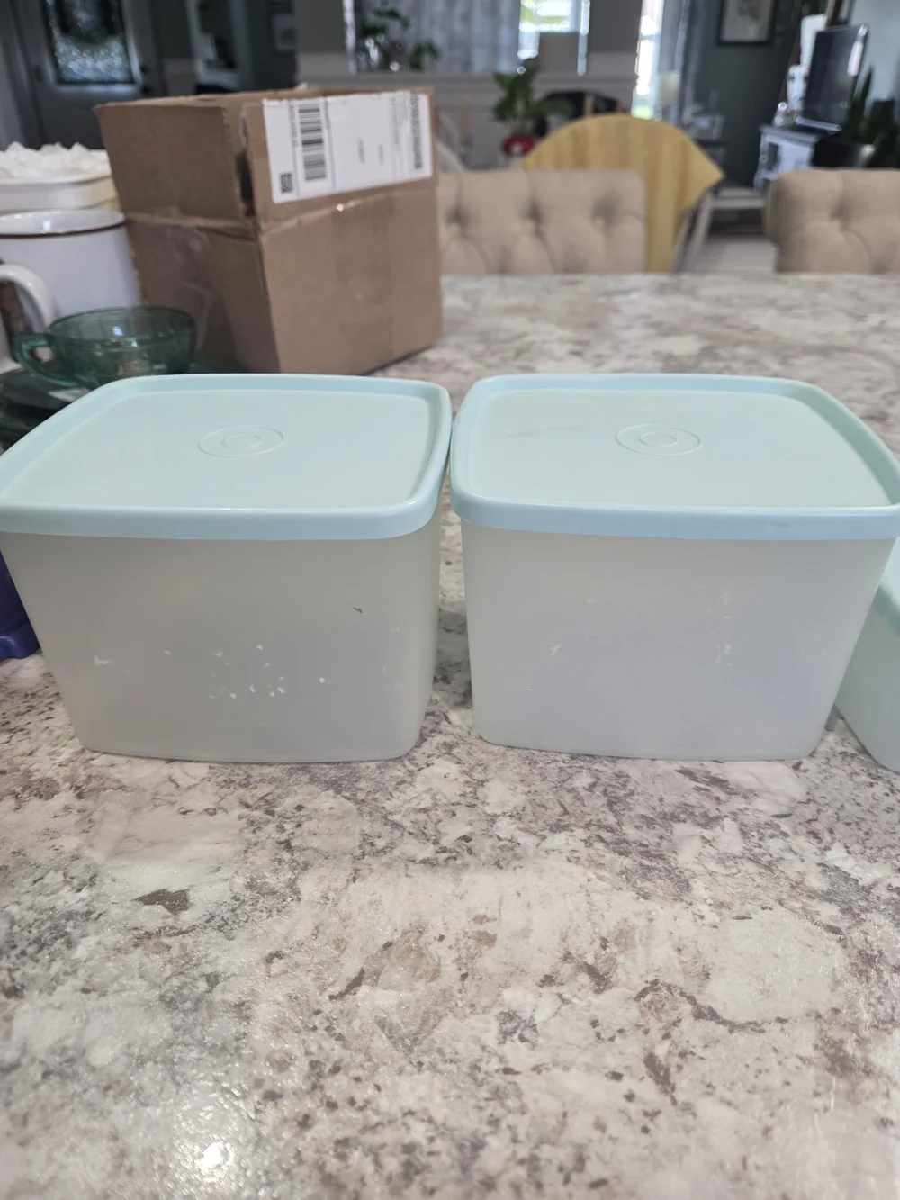 S/5 Vintage Aqua Tupperware Square A Way Large/Small Sandwich/Deli Meat Keeper